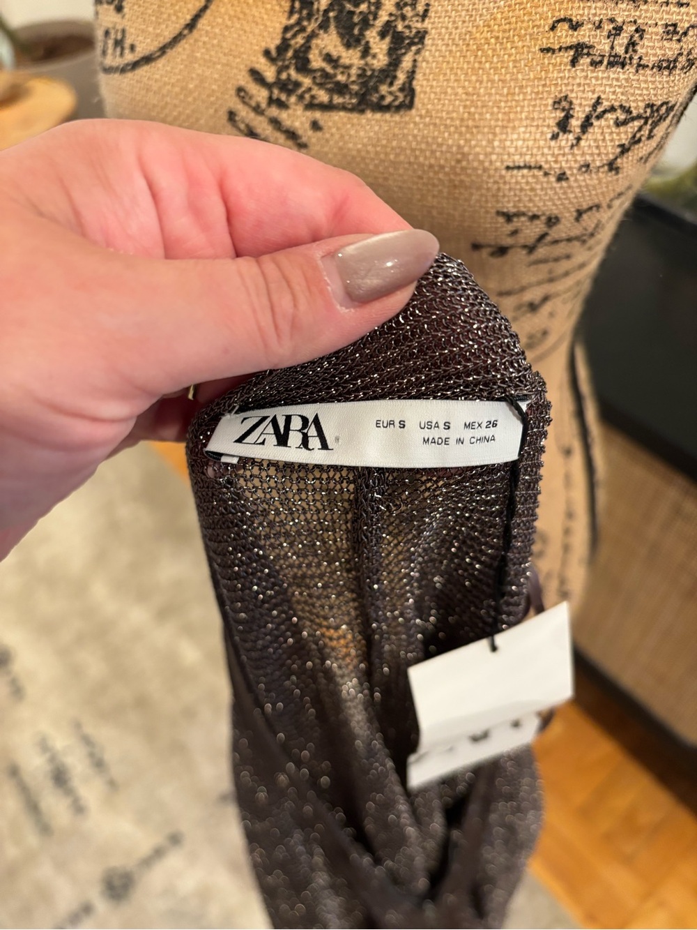 Zara Metallic Sheer Knit Top in Charcoal - Picture 6 of 6